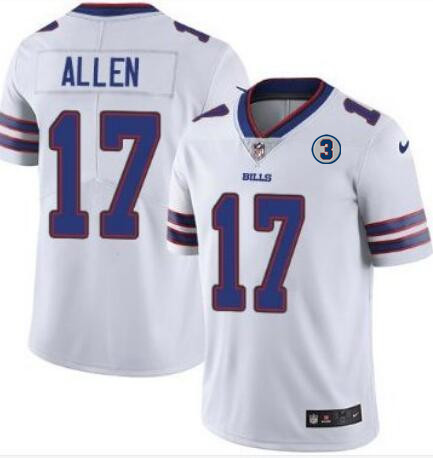 Men's Buffalo Bills #17 Josh Allen White With NO.3 Patch Vapor Untouchable Limited Stitched NFL Jersey