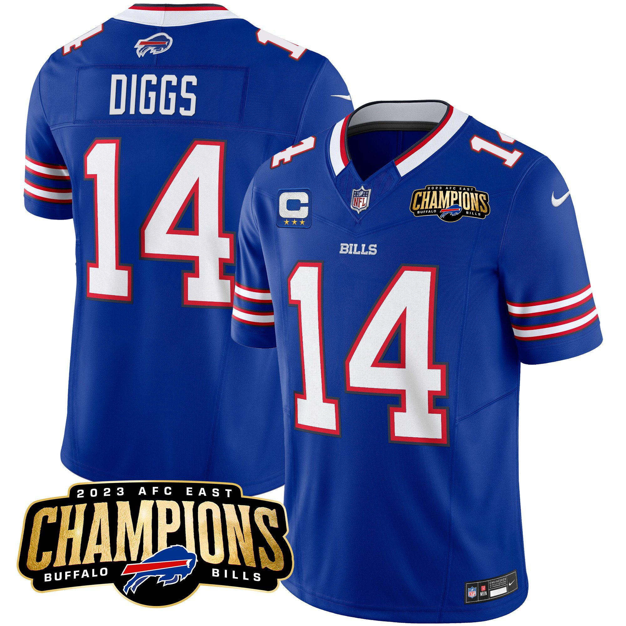 Men's Buffalo Bills #14 Stefon Diggs Blue 2023 F.U.S.E. AFC East Champions With 3-star C Ptach Stitched Football Jersey