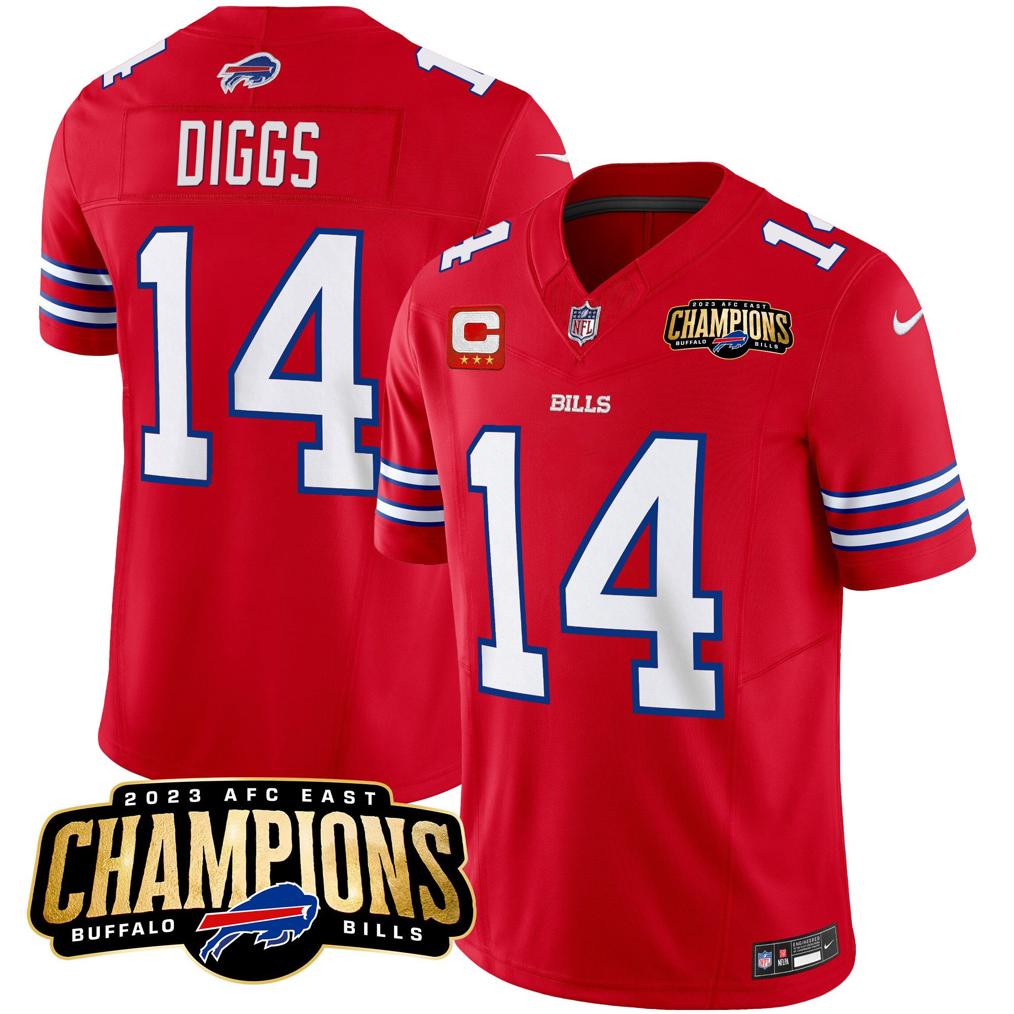 Men's Buffalo Bills #14 Stefon Diggs Red 2023 F.U.S.E. AFC East Champions With 3-star C Ptach Stitched Football Jersey