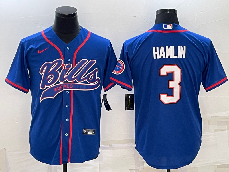 Men's Buffalo Bills #3 Damar Hamlin Royal With Patch Cool Base Stitched Baseball Jersey