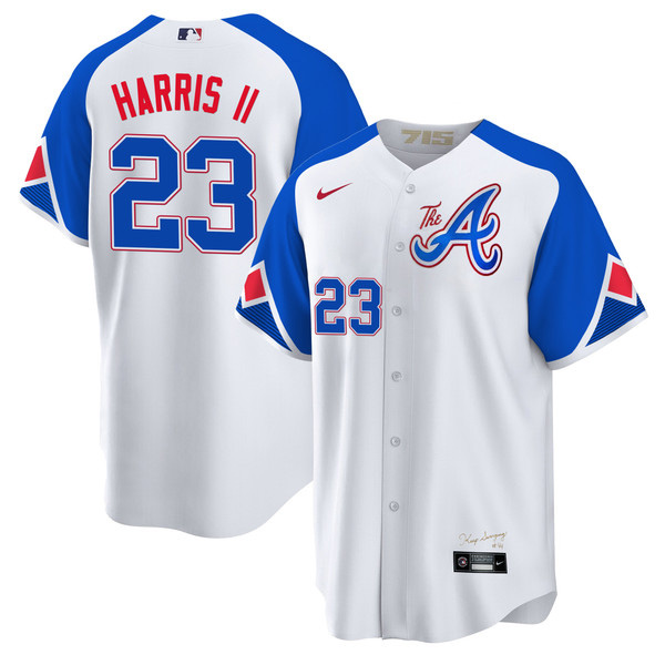 Men's Atlanta Braves #23 Michael Harris II White 2023 City Connect Cool Base Stitched Baseball Jersey