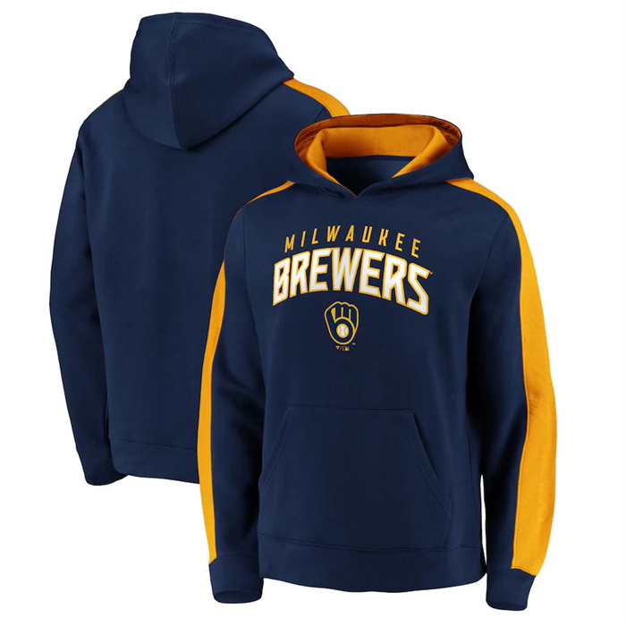 Men's Milwaukee Brewers Navy Game Time Arch Pullover Hoodie Pullover Hoodie