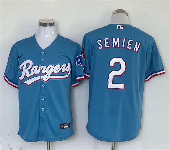 Men's Texas Rangers #2 Marcus Semien Blue With Patch Cool Base Stitched MLB Jersey