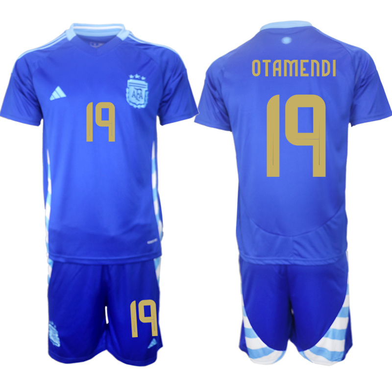 Men's Argentina #19 Nicolás Otamendi Blue 2024-25 Away SoccerJersey Suit