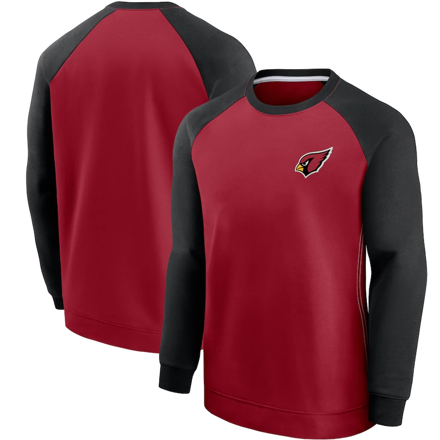Men's Arizona Cardinals Red/Black Historic Raglan Crew Performance Sweater