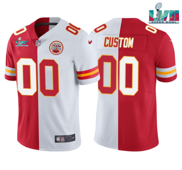 Men’s Kansas City Chiefs Active Player Custom Red/White Split Super Bowl LVII Patch Vapor Untouchable Limited Stitched Jersey