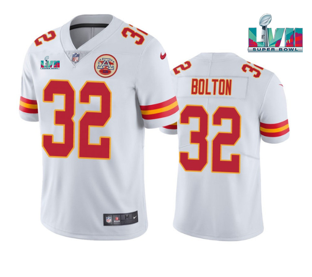 Men’s Kansas City Chiefs #32 Nick Bolton White Super Bowl LVII Patch Vapor Untouchable Limited Stitched Jersey