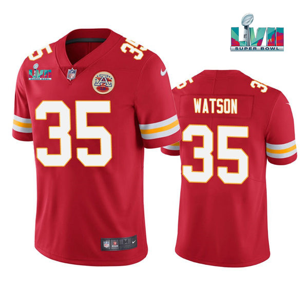 Men’s Kansas City Chiefs #35 Jaylen Watson Red Super Bowl LVII Patch Vapor Untouchable Limited Stitched Jersey