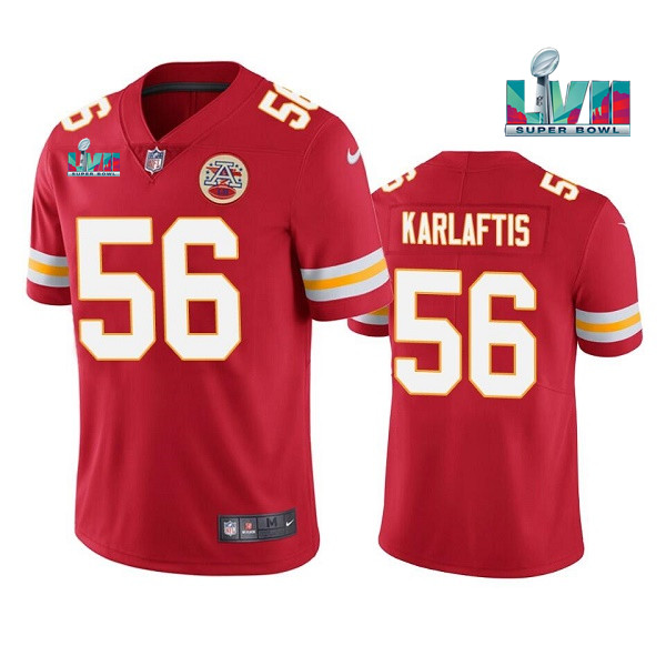 Men’s Kansas City Chiefs #56 George Karlaftis Red Super Bowl LVII Patch Vapor Untouchable Limited Stitched Jersey