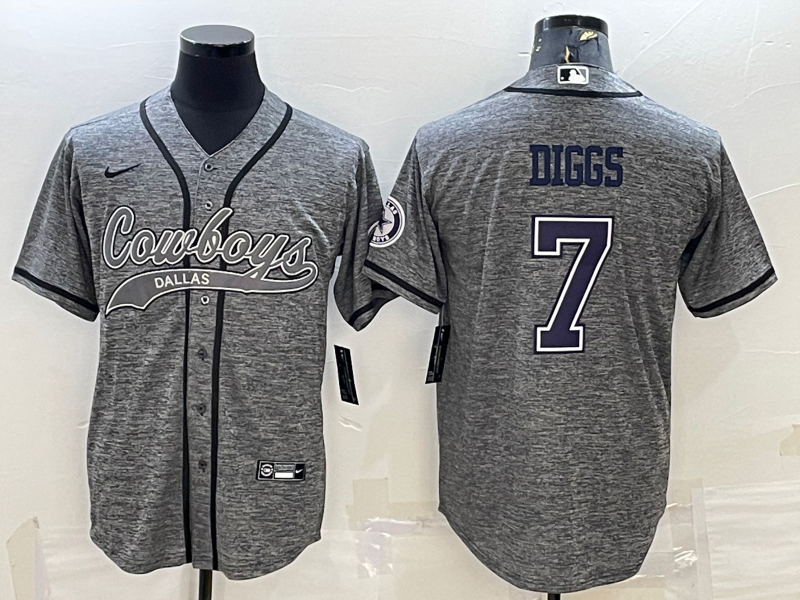 Men's Dallas Cowboys #7 Trevon Diggs Grey With Patch Cool Base Stitched Baseball Jersey
