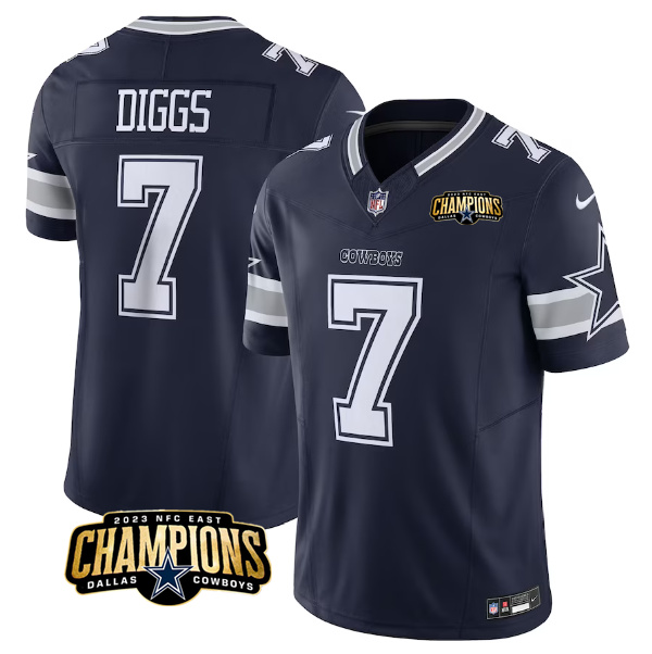 Men's Dallas Cowboys #7 Trevon Diggs Navy 2023 F.U.S.E. NFC East Champions Patch Stitched Football Jersey