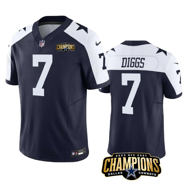 Men's Dallas Cowboys #7 Trevon Diggs Navy/White 2023 F.U.S.E. NFC East Champions Patch Stitched Football Jersey