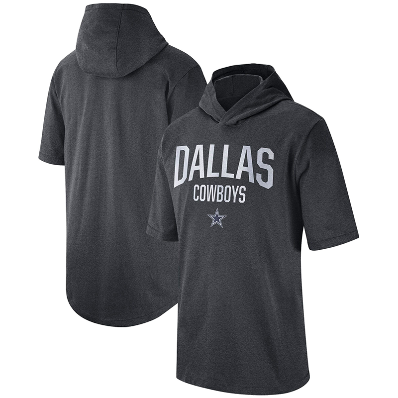 Men's Dallas Cowboys Heathered Charcoal Sideline Training Hooded Performance T-Shirt