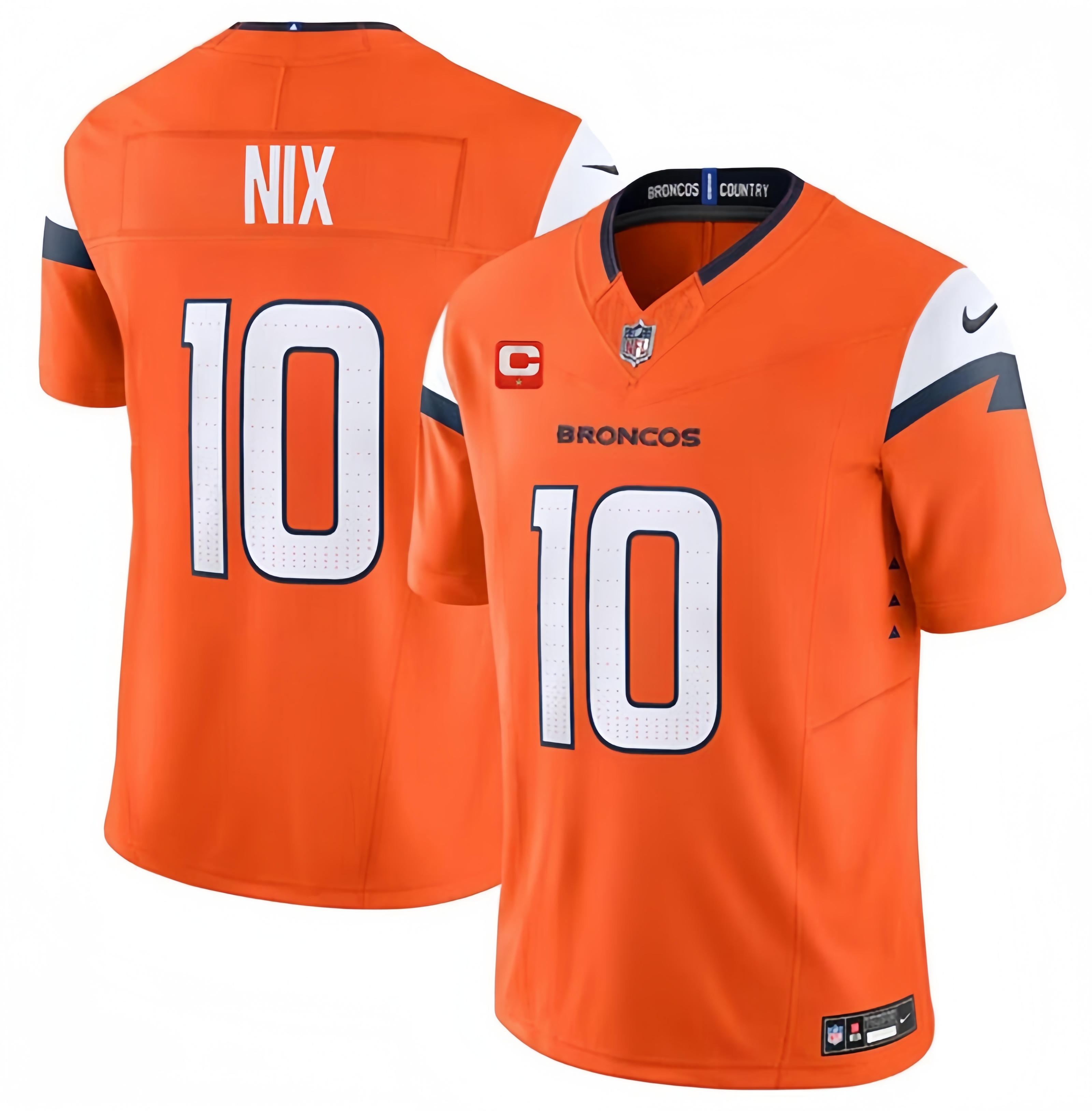 Men's Denver Broncos #10 Bo Nix Orange 2024 F.U.S.E. With 1-Star C Patch Vapor Limited Stitched Football Jersey