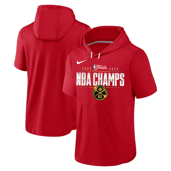 Men's Denver Nuggets Red Champions Performance Short Sleeve Pullover Hoodie