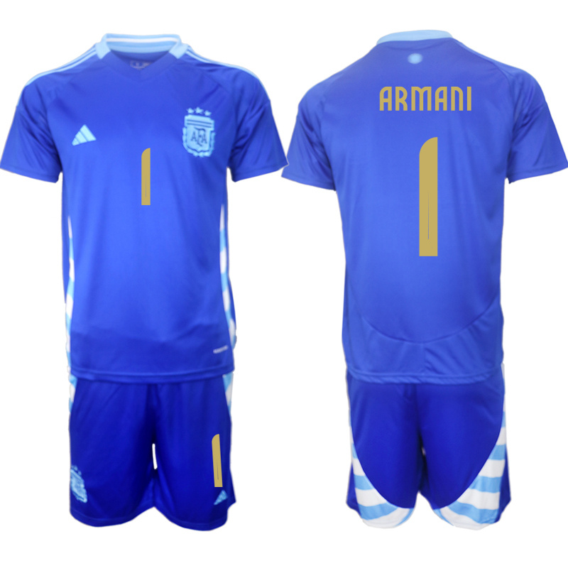 Men's Argentina #1 Franco Armani Blue 2024-25 Away SoccerJersey Suit