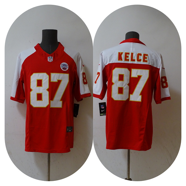 Men’s Kansas City Chiefs #87 Travis Kelce Red/White 2023 F.U.S.E. Vapor Untouchable Limited Stitched Jersey