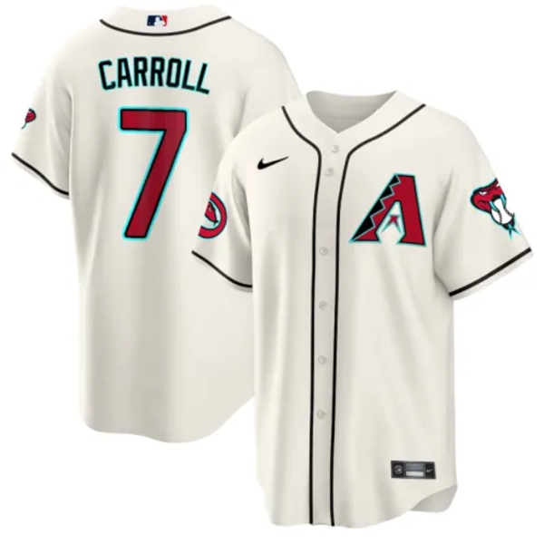 Men's Arizona Diamondbacks #7 Corbin Carroll 2023/24 Cream Cool Base Stitched Baseball Jersey