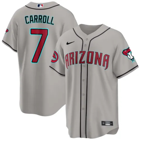 Men's Arizona Diamondbacks #7 Corbin Carroll 2023/24 Gray Cool Base Stitched Baseball Jersey