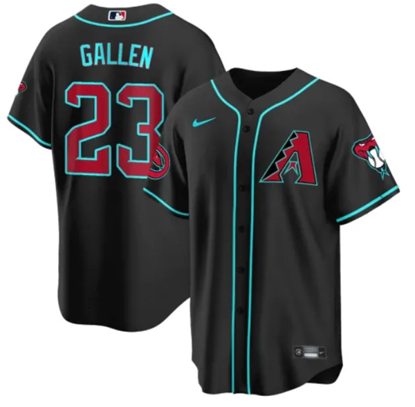 Men's Arizona Diamondbacks #23 Zac Gallen 2023/24 Black Cool Base Stitched Baseball Jersey