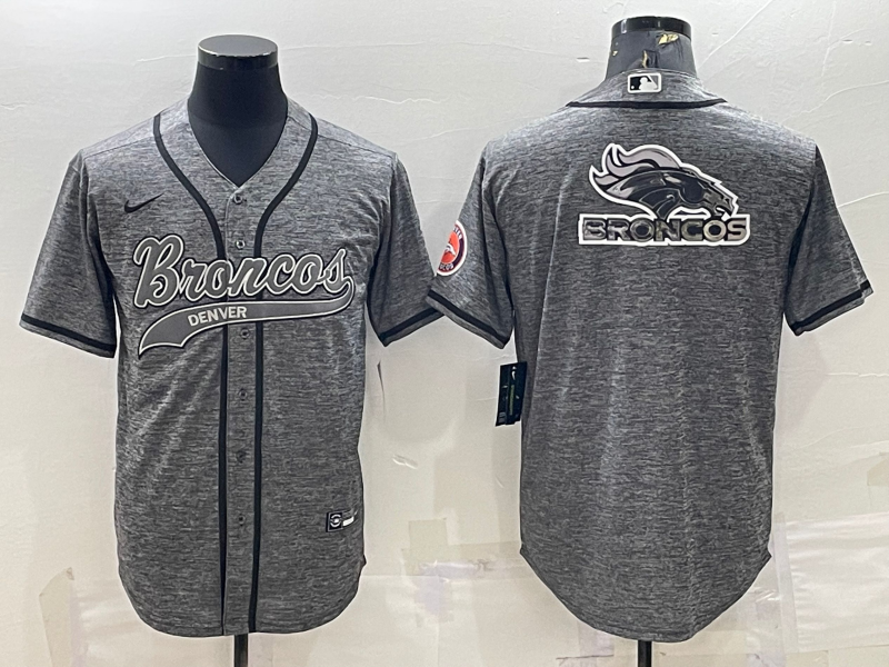 Men's Denver Broncos Grey Team Big Logo With Patch Cool Base Stitched Baseball Jersey