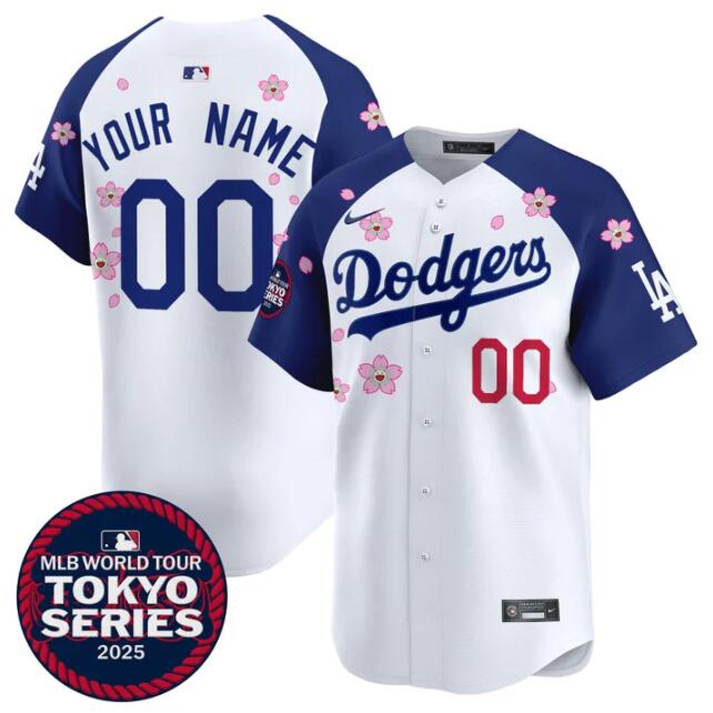 Men's Los Angeles Dodgers Active Player Custom White/Royal 2025 Tokyo Series Limited Stitched Baseball Jersey