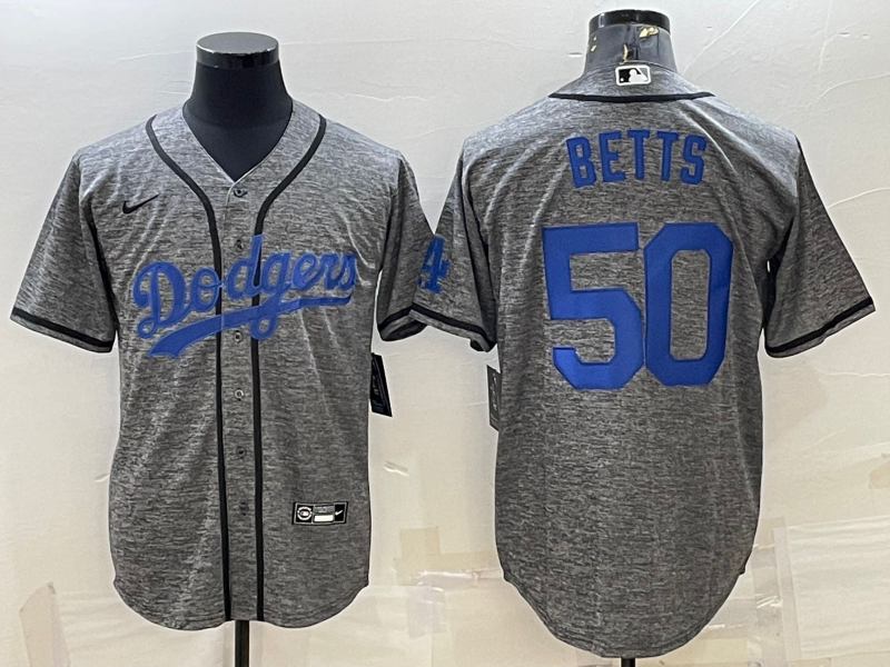 Men's Los Angeles Dodgers #50 Mookie Betts Grey Cool Base Stitched Jersey