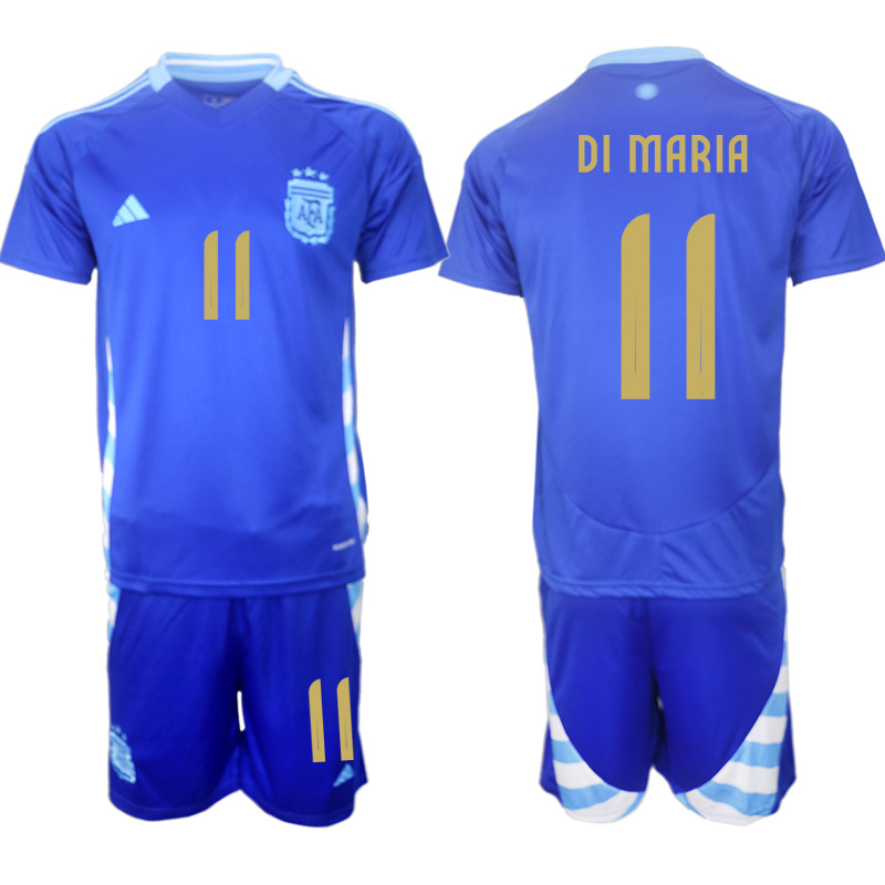 Men's Argentina #11 Ángel Fabián Di María Blue 2024-25 Away SoccerJersey Suit