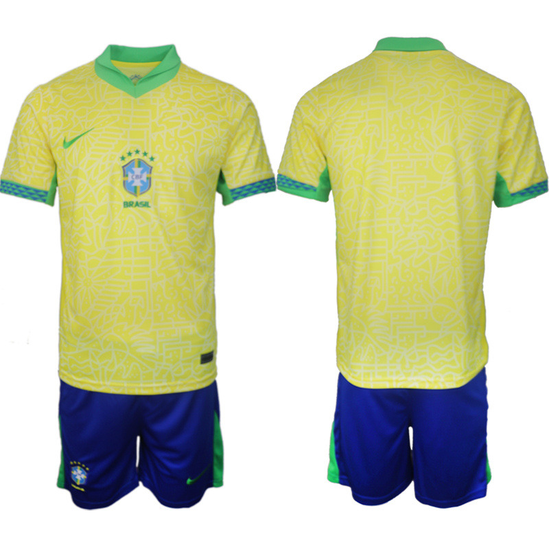 Men's Brazil national football team Custom Yellow 2024-25 Soccer Jersey Suit