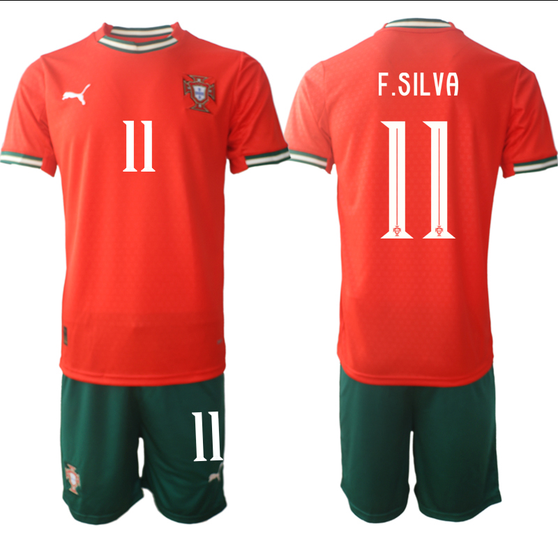 Men's Portugal Team #11 Fábio Silva 2025 Red Home Soccer Jersey Suit
