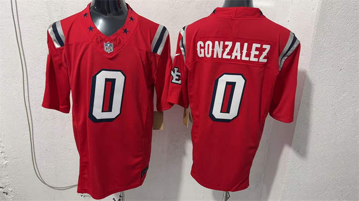 Men's New England Patriots #0 Christian Gonzalez Red F.U.S.E. Vapor Limited Stitched Football Jersey