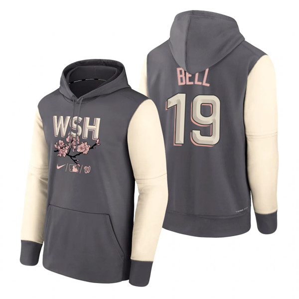 Men's Washington Nationals #19 Josh Bell 2022 Grey City Connect Cherry Blossom Print Hoodie