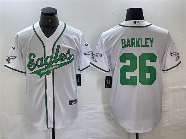 Men's Philadelphia Eagles #26 Saquon Barkley White Cool Base Stitched Baseball Jersey