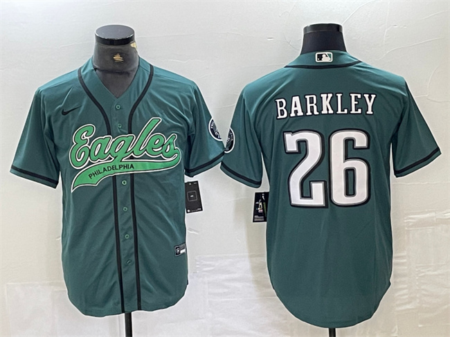 Men's Philadelphia Eagles #26 Saquon Barkley Green Cool Base Stitched Baseball Jersey
