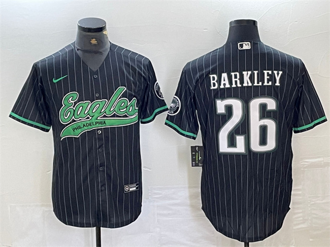 Men's Philadelphia Eagles #26 Saquon Barkley Black Cool Base Stitched Baseball Jersey