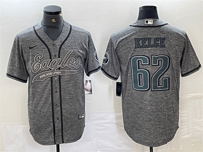 Men's Philadelphia Eagles #62 Jason Kelce Grey Cool Base Stitched Baseball Jersey