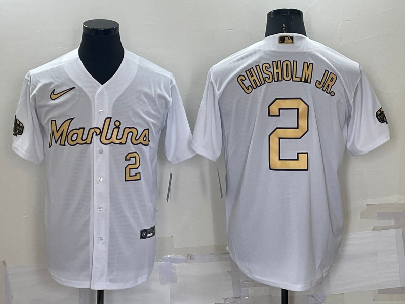 Men's Miami Marlins #2 Jazz Chisholm Jr. 2022 All-Star White Cool Base Stitched Baseball Jersey