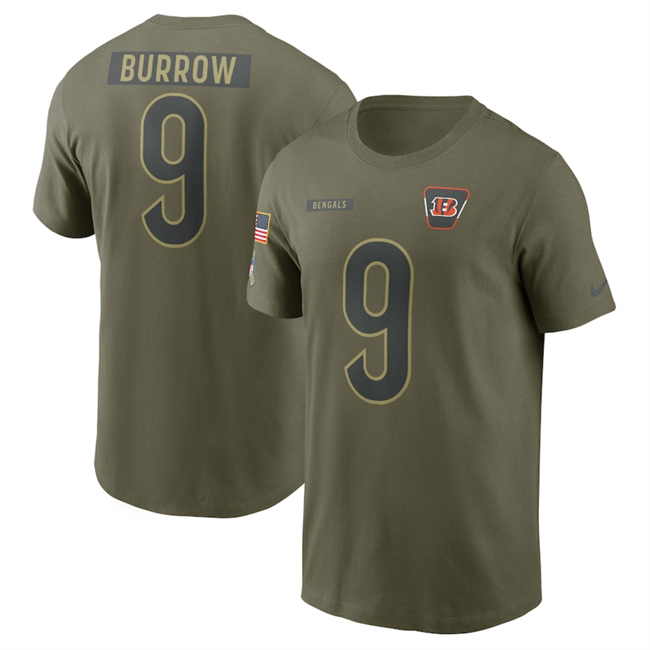 Men's Cincinnati Bengals #9 Joe Burrow Olive 2025 Salute to Service Name & Number T-Shirt Men's Cincinnati Bengals #9 Joe Burrow Olive 2025 Salute to Service Name & Number T-Shirt