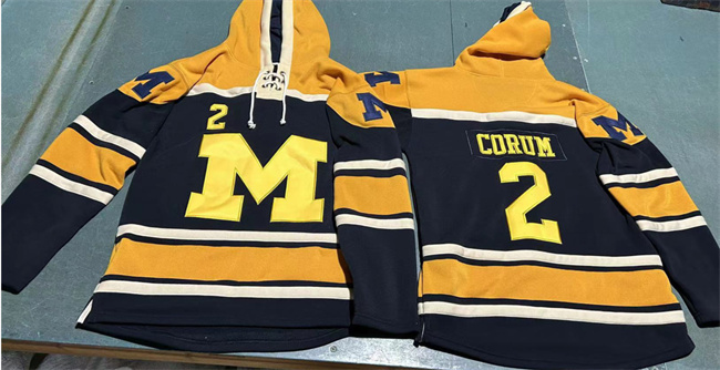 Men's Michigan Wolverines #2 Blake Corum Black/Yellow Ageless Must-Have Lace-Up Pullover Hoodie