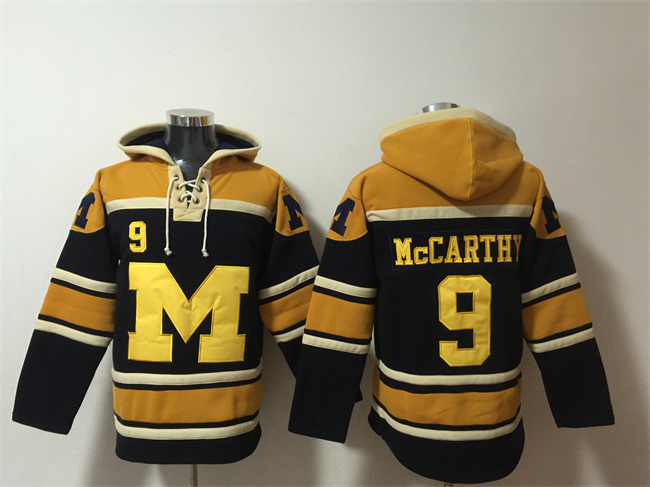 Men's Michigan Wolverines #9 J.J. McCarthy Black/Yellow Ageless Must-Have Lace-Up Pullover Hoodie