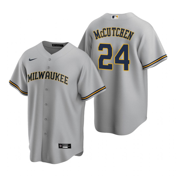 Men's Milwaukee Brewers #24 Andrew McCutchen Grey Cool Base Stitched Jersey