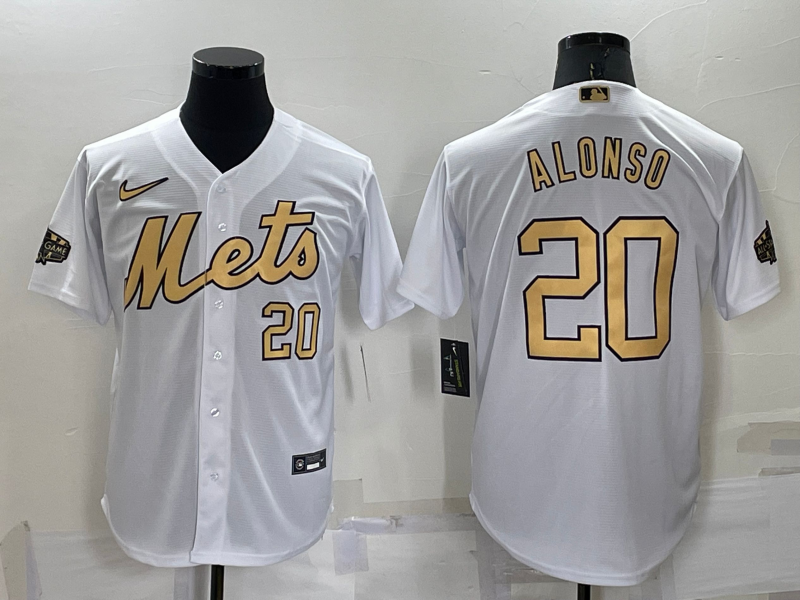 Men's New York Mets #20 Pete Alonso 2022 All-Star White Cool Base Stitched Baseball Jersey