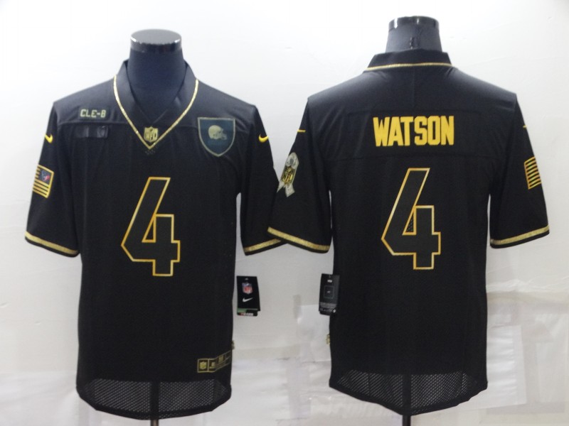 Men's Cleveland Browns #4 Deshaun Watson Black/Gold Salute To Service Limited Stitched Jersey