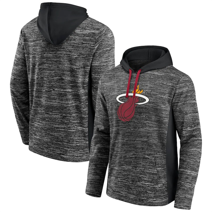 Men's Miami Heat Heathered Charcoal Black Instant Replay Color Block Pullover Hoodie