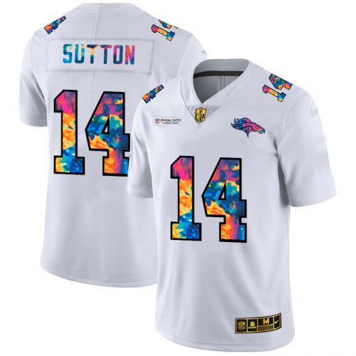 Men's Denver Broncos #14 Courtland Sutton White Crucial Catch Limited Stitched Jersey