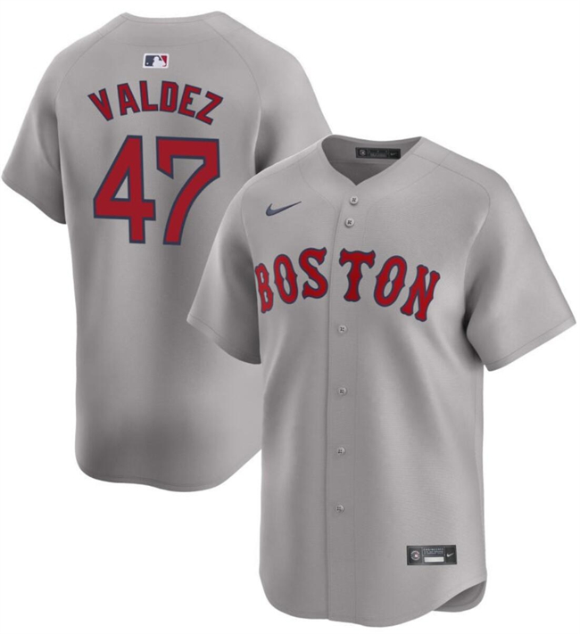 Men's Boston Red Sox #47 Enmanuel Valdez Grey Cool Base Stitched Baseball Jersey