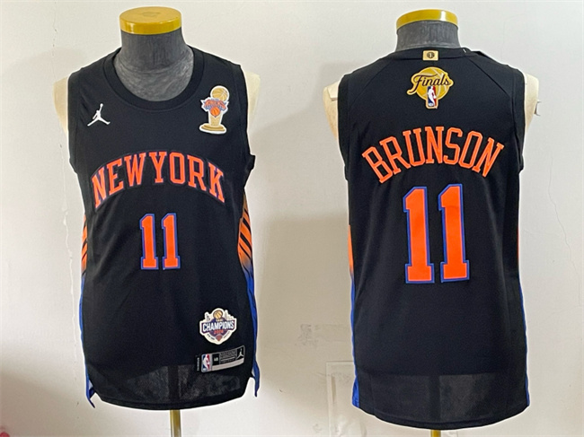 Men's New Yok Knicks #11 Jalen Brunson Black 2026 Finals Champions Patch Statement Edition Stitched Jersey Men's New Yok Knicks #11 Jalen Brunson Black 2026 Finals Champions Patch Statement Edition Stitched Jersey