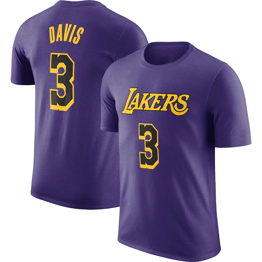 Men's Los Angeles Lakers #3 Anthony Davis Purple 2022/23 Statement Edition Name & Number T-Shirt