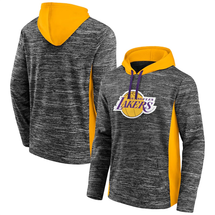 Men's Los Angeles Lakers Heathered Charcoal Gold Instant Replay Color Block Pullover Hoodie