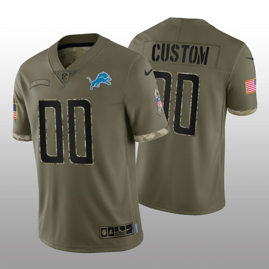 Men's Detroit Lions ACTIVE PLAYER Custom Olive 2022 Salute To Service Limited Stitched Jersey